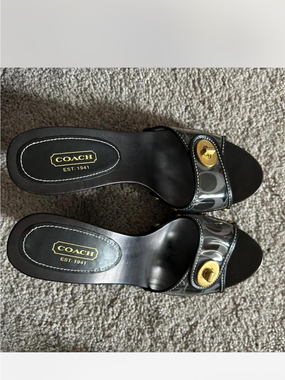 Coach Black Slide Mules with Gold-Tone Signature Accent